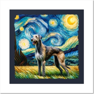 Starry Irish Wolfhound Dog Portrait - Pet Portrait Posters and Art